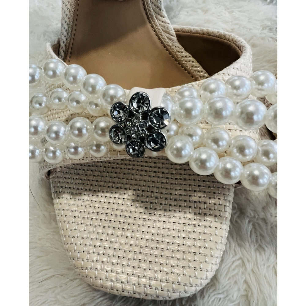 Gianni Bini Bridal Collection Sz 9 Cream Haydn Satin Pearl Bow Dress Sandals NWT - Picture 6 of 16
